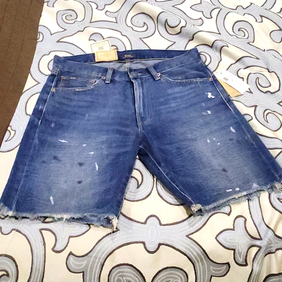 SOLD! NWT Polo Ralph Lauren Paint Spatter Cut off Classic Fit Denim Jean-Shorts - Picture 1 of 12
